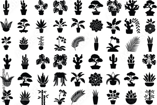 Houseplant Icon Silhouette Set Potted Plant and Botanical Silhouette Icons Collection