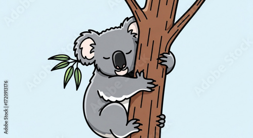 Cute cartoon koala bear climbing tree illustration for kids drawing and animal lovers illustration