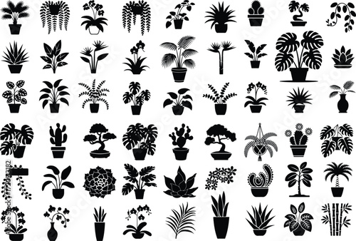 Houseplant Icon Silhouette Set Potted Plant and Botanical Silhouette Icons Collection