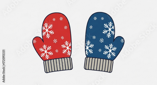 Winter mittens with snowflake pattern red and blue christmas gloves holiday apparel warm clothing accessory