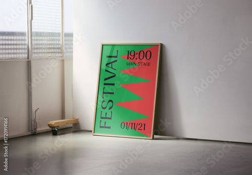 Mockup Of Vertical Customizable Wood Framed Poster
