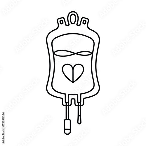 Blood bag icon a simple line drawing of a blood donation bag with a heart, symbolizing love, charity, and medical assistance