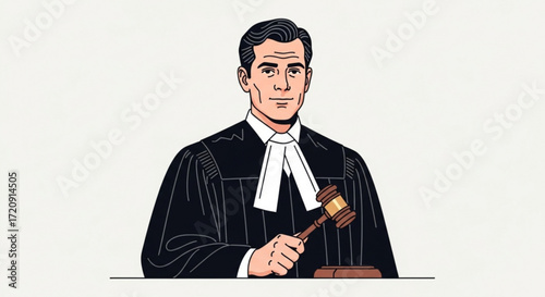 Judge illustration with gavel in court law legal system justice courtroom judicial authority and decision making