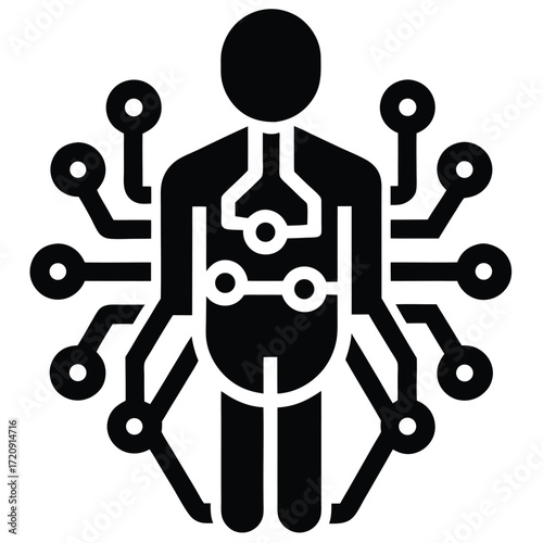 human ai fusion silhouette vector illustration