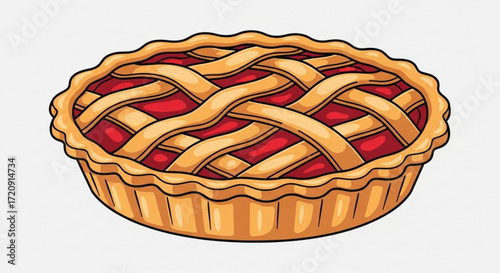 Delicious homemade cherry pie vector illustration with lattice crust and flaky pastry design element for baking