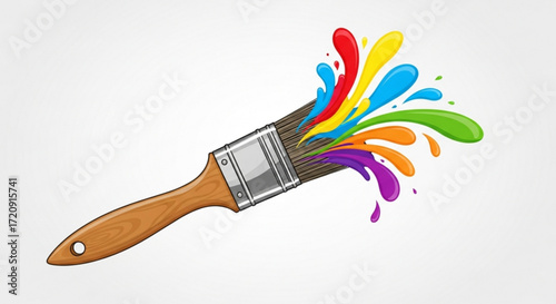 Colorful painting art with paintbrush and vibrant paint splashes for creative design and decoration work