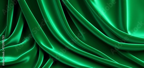 Luxurious emerald green velvet drape, softly falling folds, smooth, green