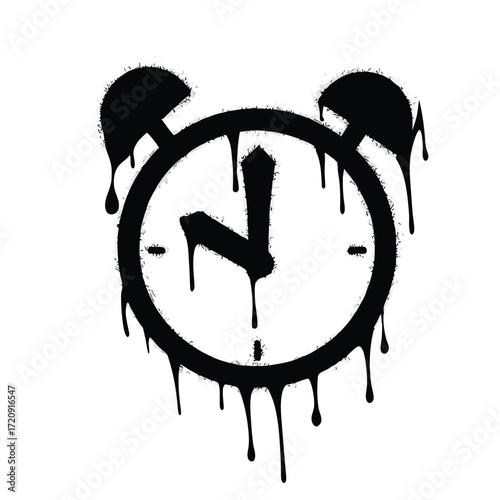 Dripping alarm clock silhouette with distressed edges time melting
