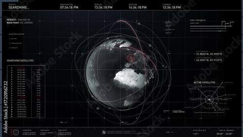 Loading computer user interface. Inspecting the data recovered during a recent satellite analysis. Suspicious activity was detected by the spacecraft over the United Kingdom. Main point London.