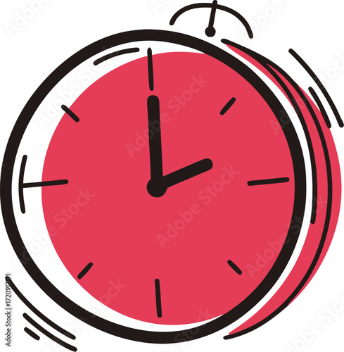Red alarm clock with black hands and outline time