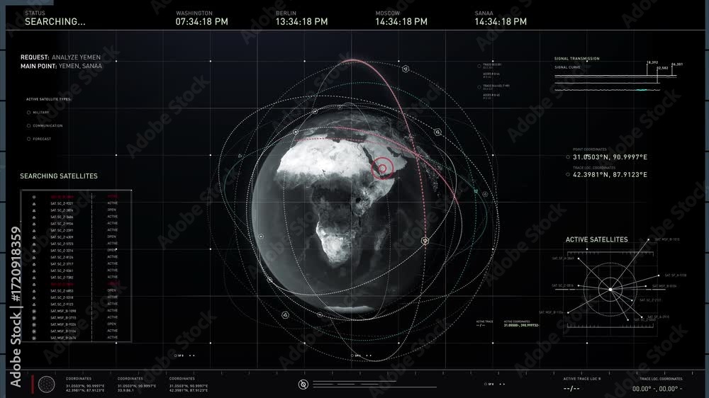 Loading a Piece of Modern Satellite Location Tracking Software. Receiving Strange Signals Coming from Sanaa, Yemen. Getting a Detailed Data Reading. Checking the Coordinates. User Interface.