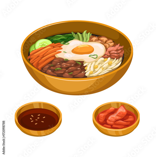 Bibimbap Korean Food Set Illustration Vector