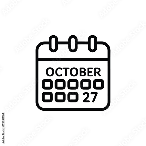 Simple calendar icon showing october 27th important date reminder icon
