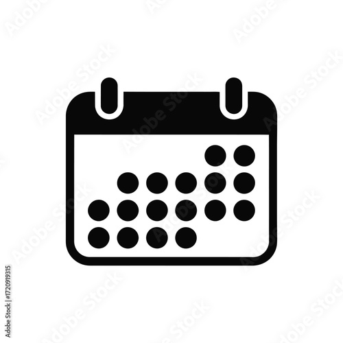 Simple black and white calendar icon represents planning scheduling and time management