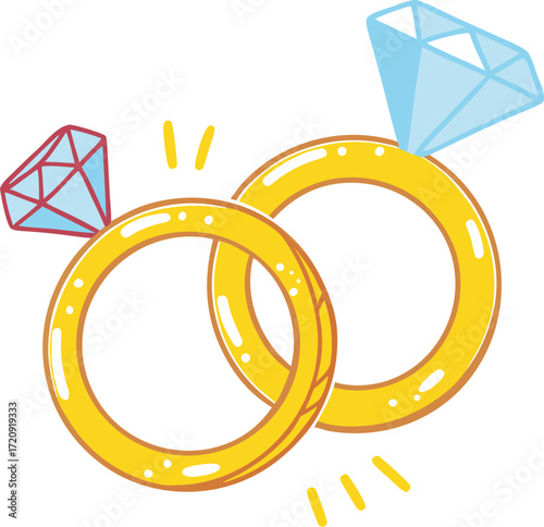 Two golden rings with diamonds wedding engagement