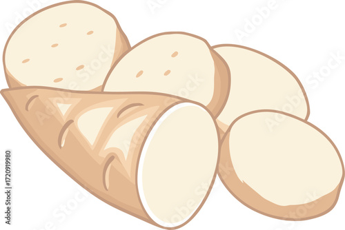 Sliced root vegetable with skin and flesh food beige