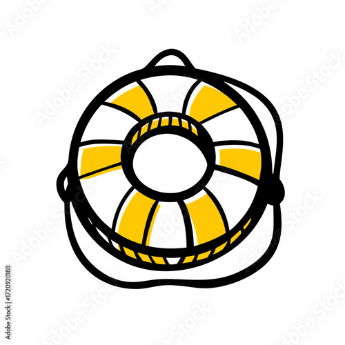 Lifebuoy with yellow stripes in simple flat design style  