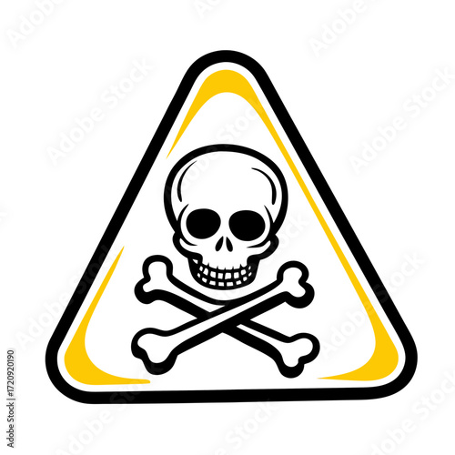 Warning sign with skull and crossbones in triangular shape  