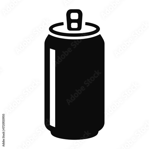 Black soda can illustration, representing refreshment, beverage, and convenience in a minimalist and modern design