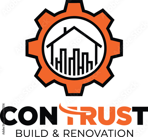 Contrust build and renovation logo symbolizing construction and home improvement services vector