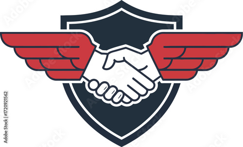 Secure partnership emblem with wings and shield symbolizing trust and protection vector