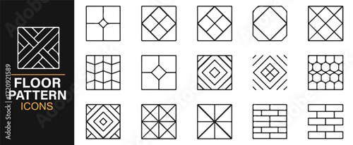 Editable stroke floor pattern icons vector set outline geometric tile designs