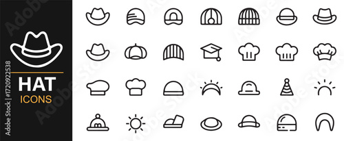 Fashion hat icons vector set outline headgear illustrations minimal style