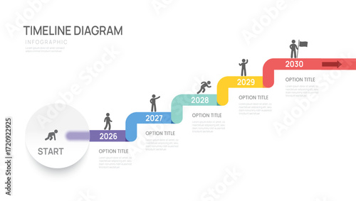 5 Steps Business infographic timeline year line design template. Business milestone and strategy presentation.Vector illustration.