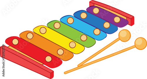 Colorful xylophone with mallets musical instrument