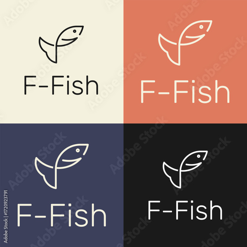 letter F Fish logo, line fish logo, food logo, sea food logo