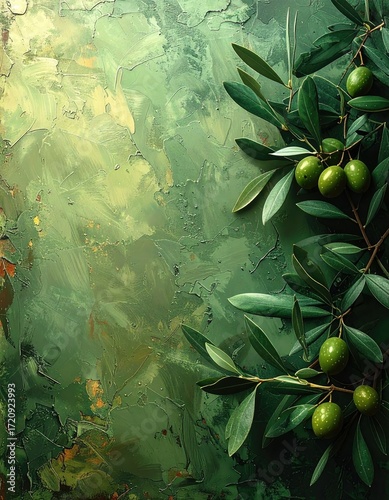 Olive branches on a textured green background