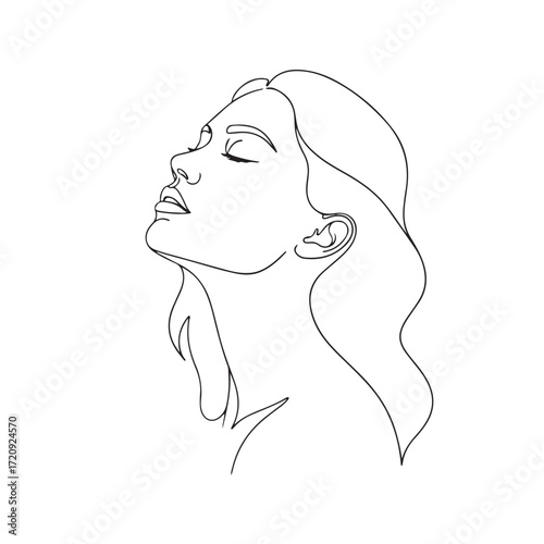 Minimalist Line Art of Woman Looking Up