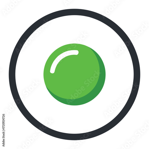 Illustration of a green pea in a pod the pea is round and smooth, and the pod is a dark circle with a light shadow