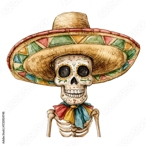 Mexican Face Parade, watercolor vector, isolated on a white background.
