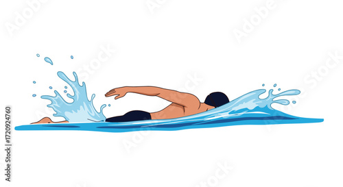 A person swimming freestyle in a pool.
