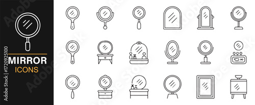 Modern mirror symbols editable stroke vector set reflection and decor icons