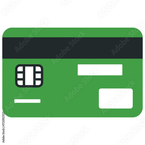 Illustration of a green credit card with a chip, , representing financial transactions, banking, and modern payment methods