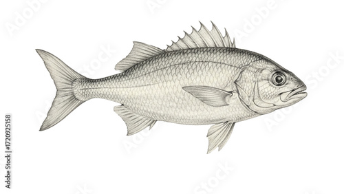 Monochrome Snapper fish art print for a coastal home decor