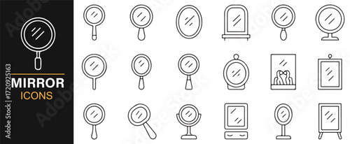 Classic hand and wall mirror icons collection black and white vector design