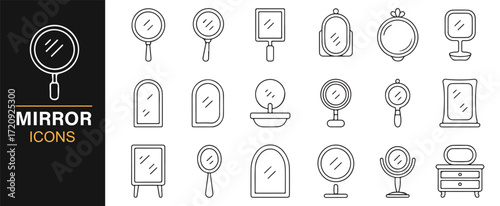 Mirror icon set editable stroke vector outline style home decor illustrations