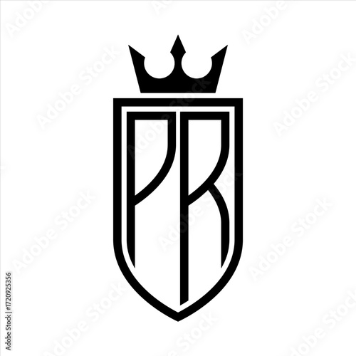 PR Vector logo of initials shield with crown and minimalist, elegant style
