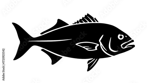 Graphic Amberjack fish symbol in a bold black and white stencil style