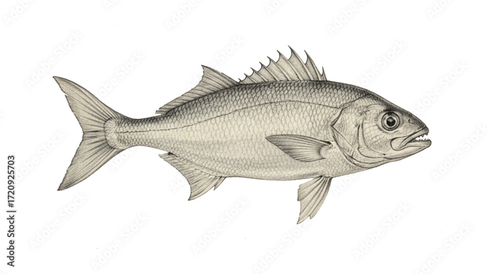 Fototapeta premium Vintage scientific illustration of a Bluefish in an etching style