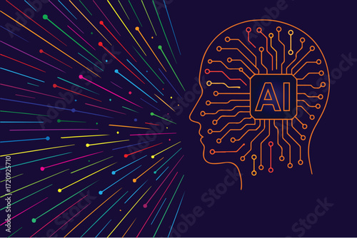 Vector background illustration featuring colorful futuristic circuit lines and dots, symbolizing diverse kinds of information AI can provide across technology, knowledge, and creativity.