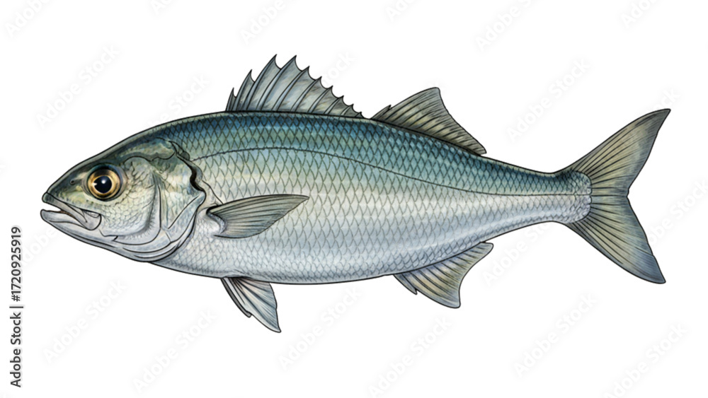 Fototapeta premium Bluefish (Pomatomus saltatrix) in a vintage color engraving style