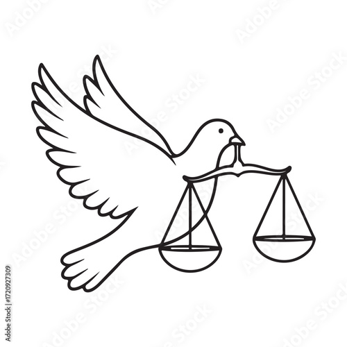Dove of peace carrying scales of justice in its beak