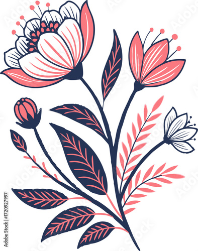 Bright neon vector floral design featuring glowing blossoms, geometric shapes, and vivid colors for trendy digital illustrations and seamless pattern use.