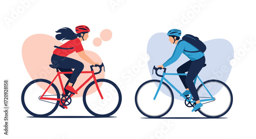 Two individuals enjoying a cycling journey on their bicycles during a pleasant day.