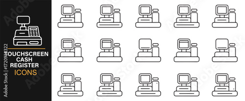 Electronic retail cash register illustrations icon collection editable stroke