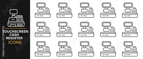 Digital payment device cash register icons vector pack outline style design